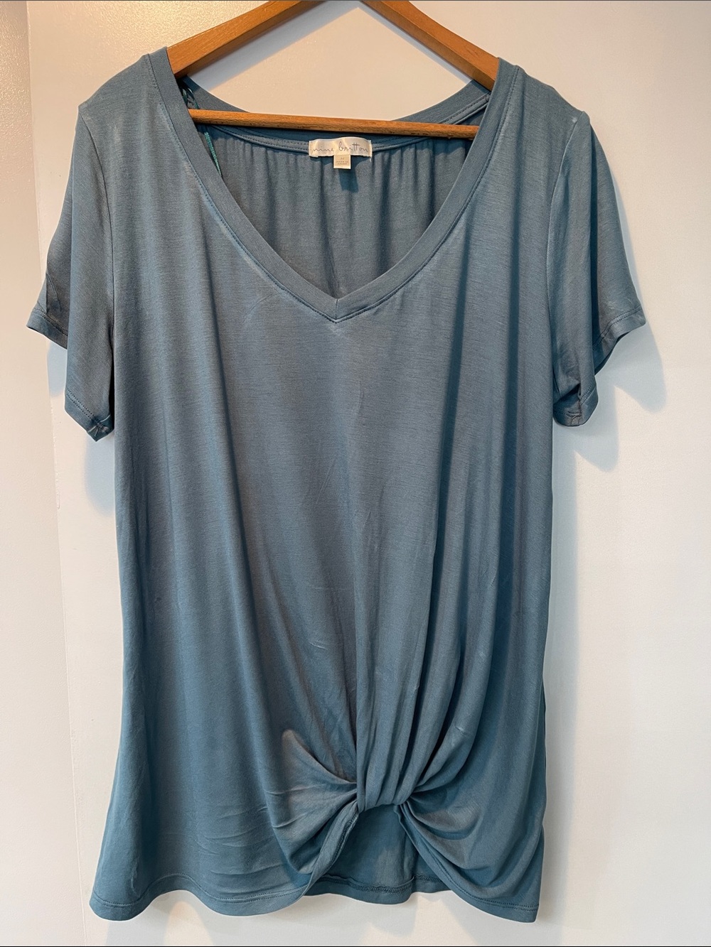Everyday V-Neck Knot Front Top - Muted Teal color
